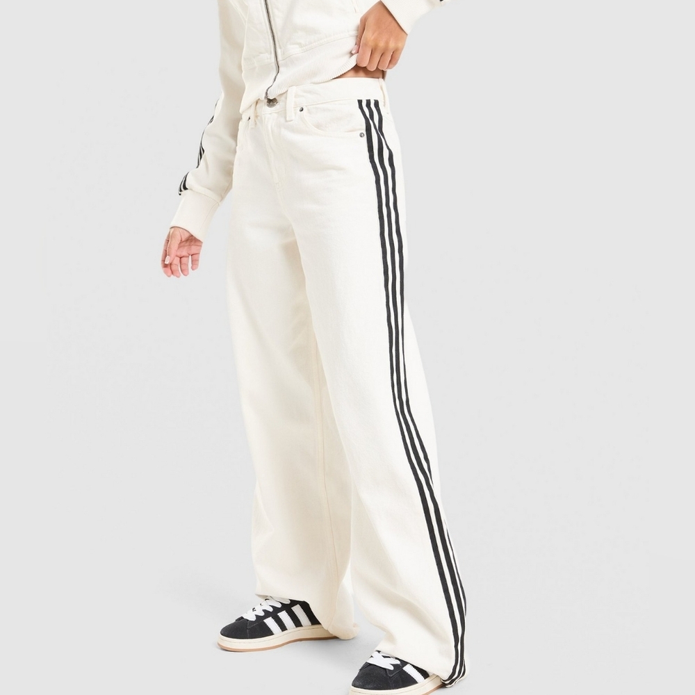Adidas Women's Firebird Track Pants Denim White Jeans Cloud White Bnwt